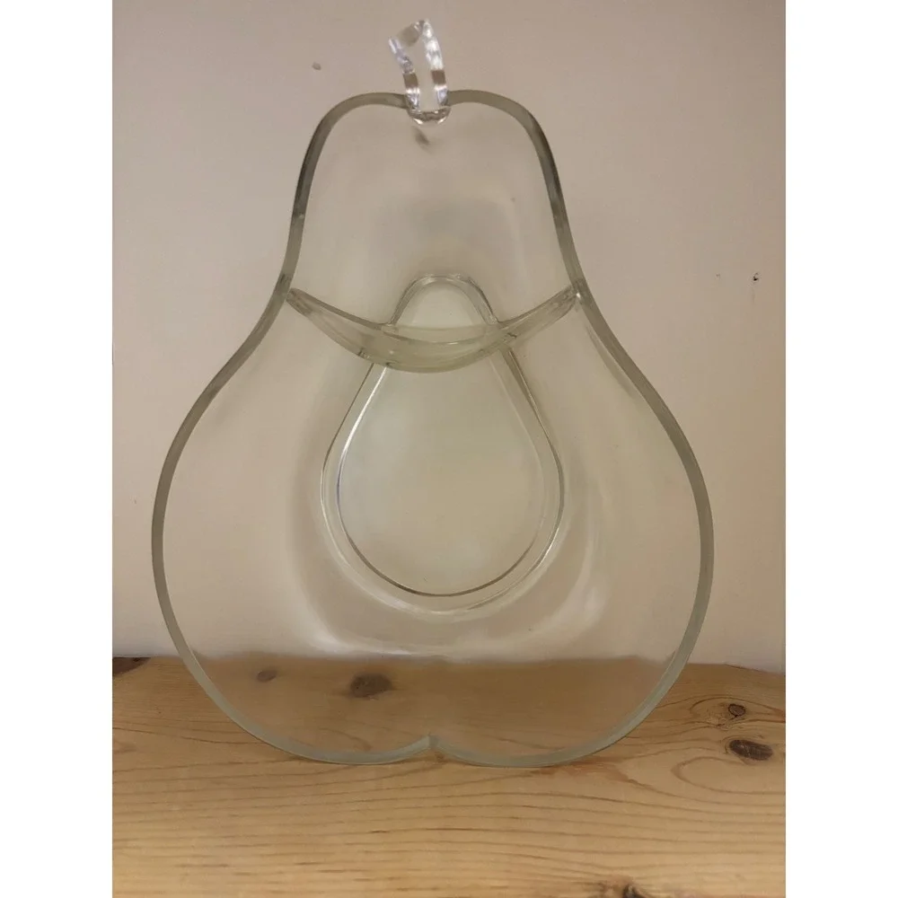 Vintage‎ Clear Glass Pear Shaped with stem Serving fruit bowl Candy Dish